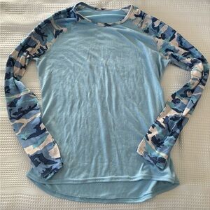 Blue Camouflage Long Sleeve Women's Top